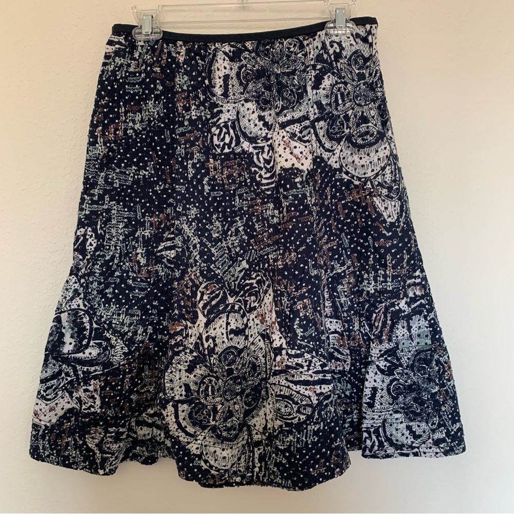 NIC+ZOE Black & White A-Line Skirt‎ Brown Accents on Size 8 Embellished Cotton